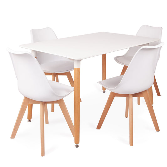 White Rectangular Dining Table with 4 PU Padded Tulip Chairs