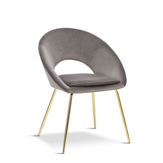 Set of 2 Grey Open Back Dining Chairs with Gold Legs