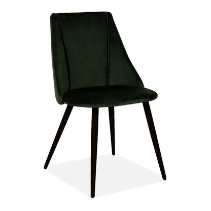 Set of 2 Lule Deep Green Upholstered Velvet Dining Chairs with Black Legs