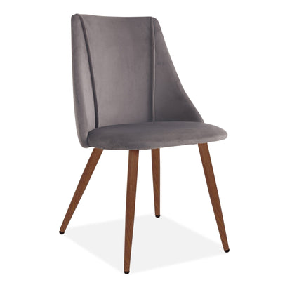 Set of 2 Lule Deep Grey Velvet Upholstered Dining Chairs with Walnut Legs